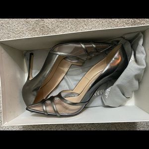 Manolo Blahnik Pewter pvc and leather heels sz 9 39 Lightly Used